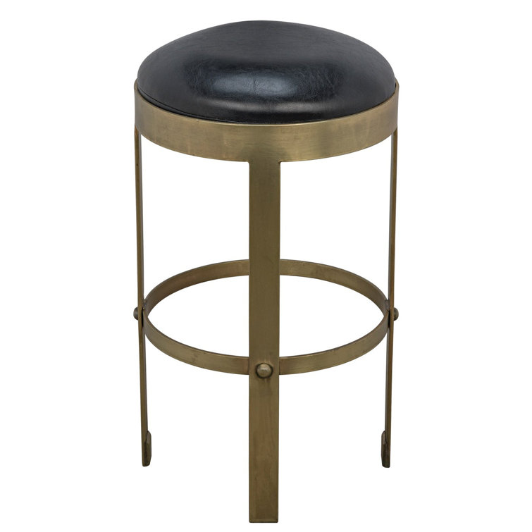 Black Leather and Gold Metal Counter Stool