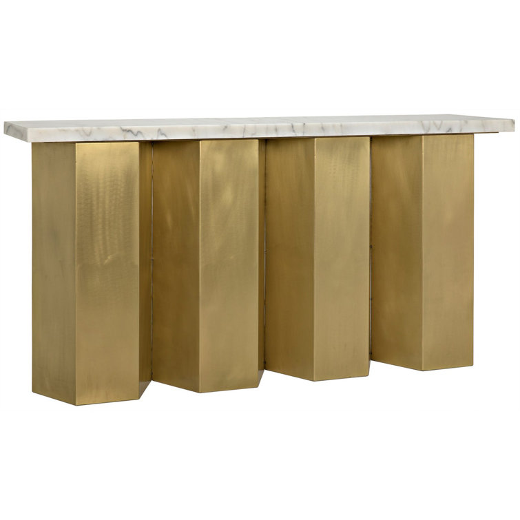 Shilo 64'' Rustic White Stone and Metal Console Table