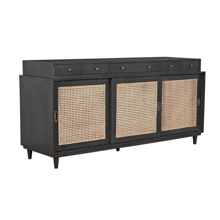 Hermosa Mid-Century Mahogany 72'' Sideboard with Caned Cupboards