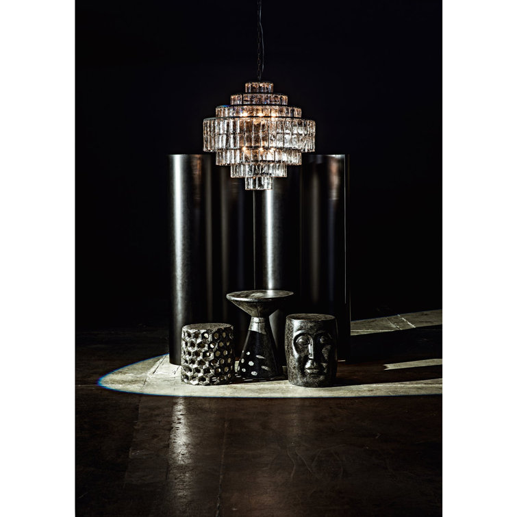 Black Metal and Glass Tiered Chandelier
