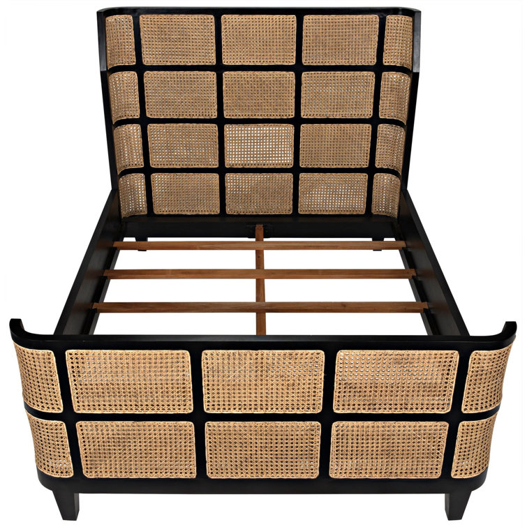 Noir Porto Queen Wingback Bed with Hand-Rubbed Black Mahogany Frame