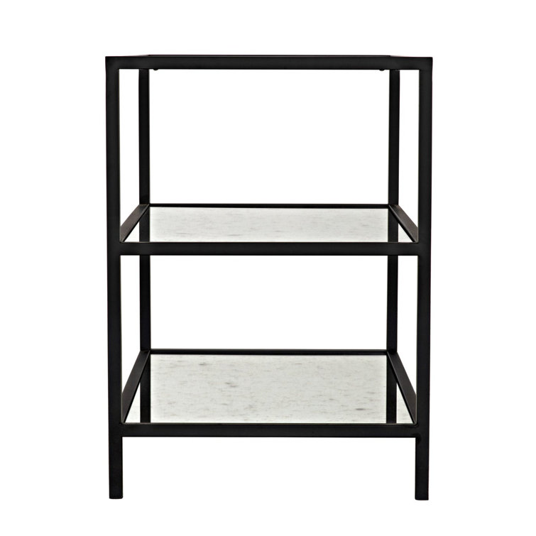 Noir 20" Black Metal and Mirrored Glass 3-Tier Side Table