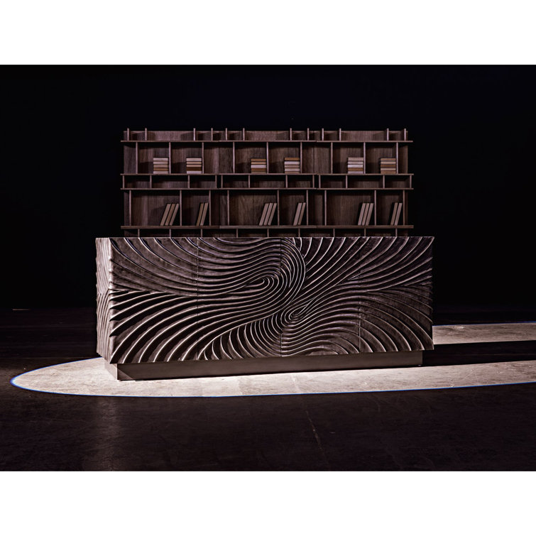 Rashi Mid-Century Rustic Walnut Bookcase with Geometric Cubes