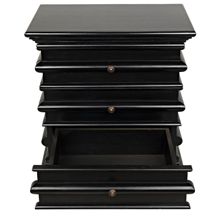 Ascona Hand-Rubbed Black Solid Wood and Metal 3-Drawer Side Table