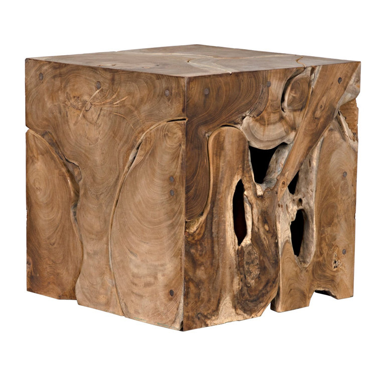 Teak Wood Square Accent Side Table with Natural Finish