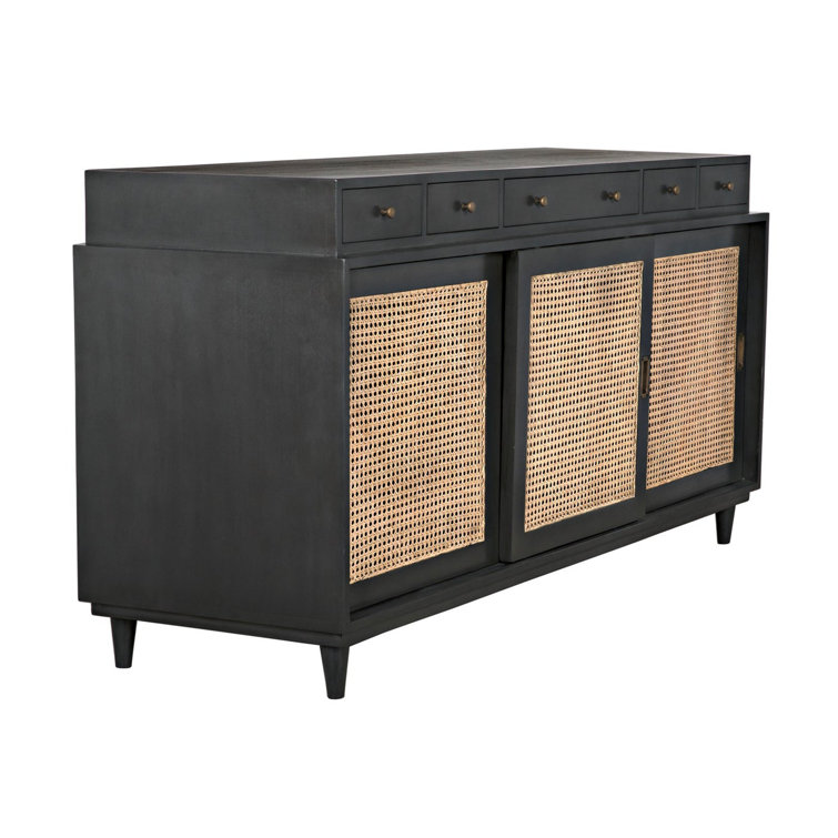 Hermosa Mid-Century Mahogany 72'' Sideboard with Caned Cupboards