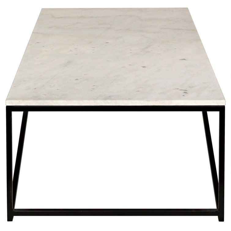 Molimo 32" Rectangular White Marble & Black Metal Coffee Table
