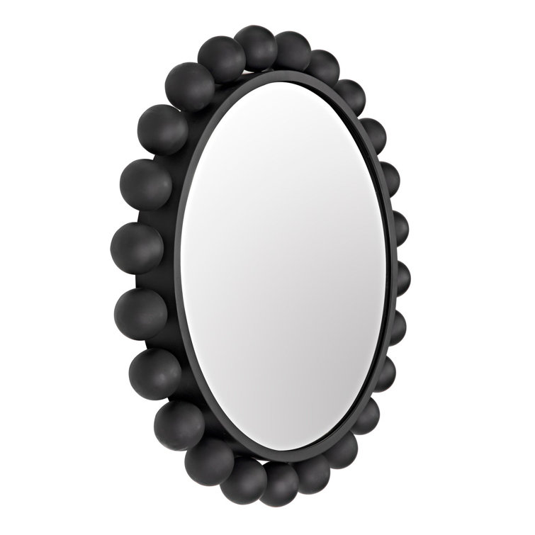 Noir Cooper 33" Round Black Metal Industrial Wall Mirror