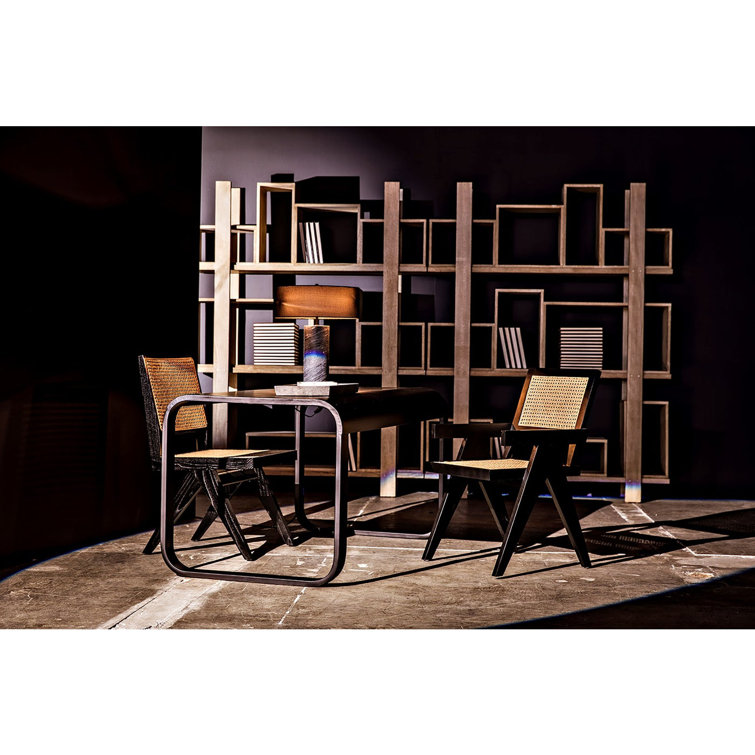 Black Teak and Cane Arm Chair with Tapered Legs