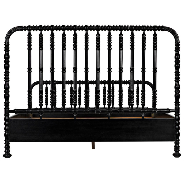 Hand Rubbed Black Mahogany King Platform Bed with Spindle Headboard