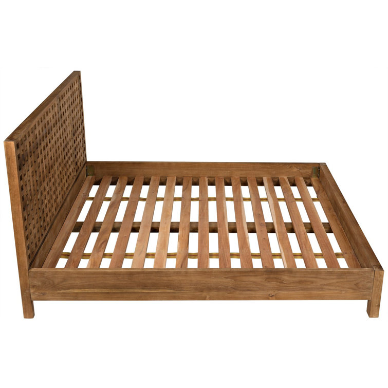 Quinnton Teak Wood Queen Platform Bed with Grid Headboard