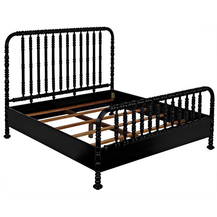 Hand Rubbed Black Mahogany King Platform Bed with Spindle Headboard