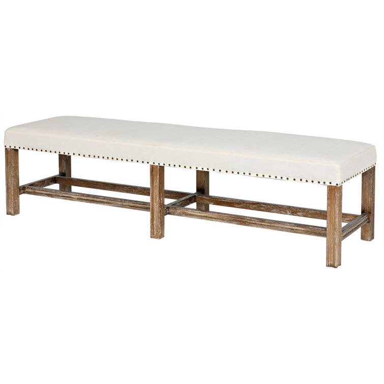 Sweden 72'' Grey Wash Mindi Wood and Cotton Upholstered Bench
