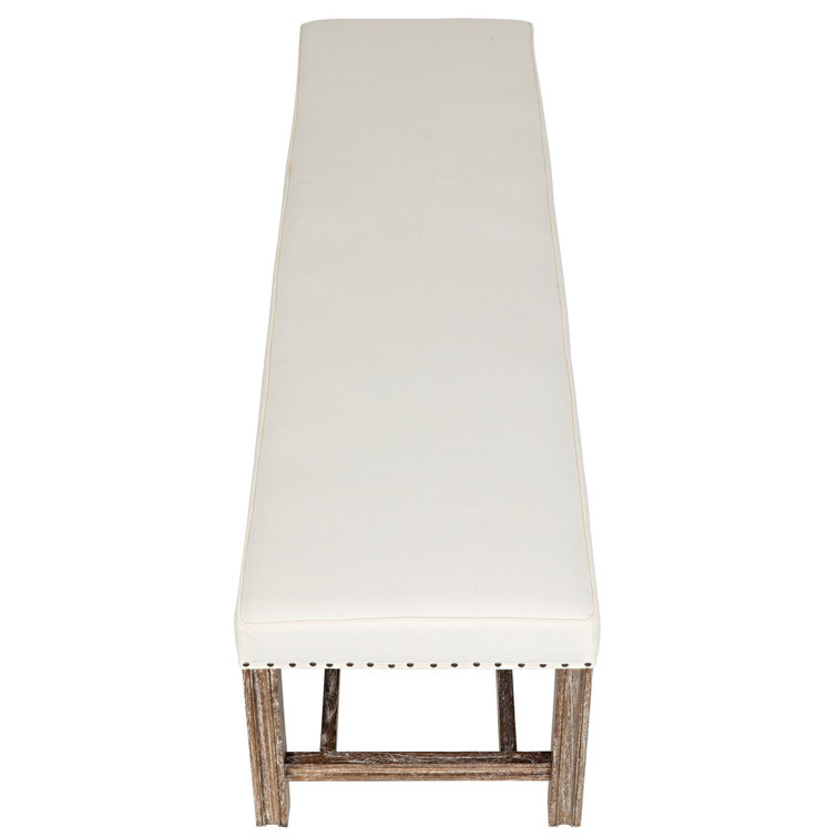 Sweden 72'' Grey Wash Mindi Wood and Cotton Upholstered Bench