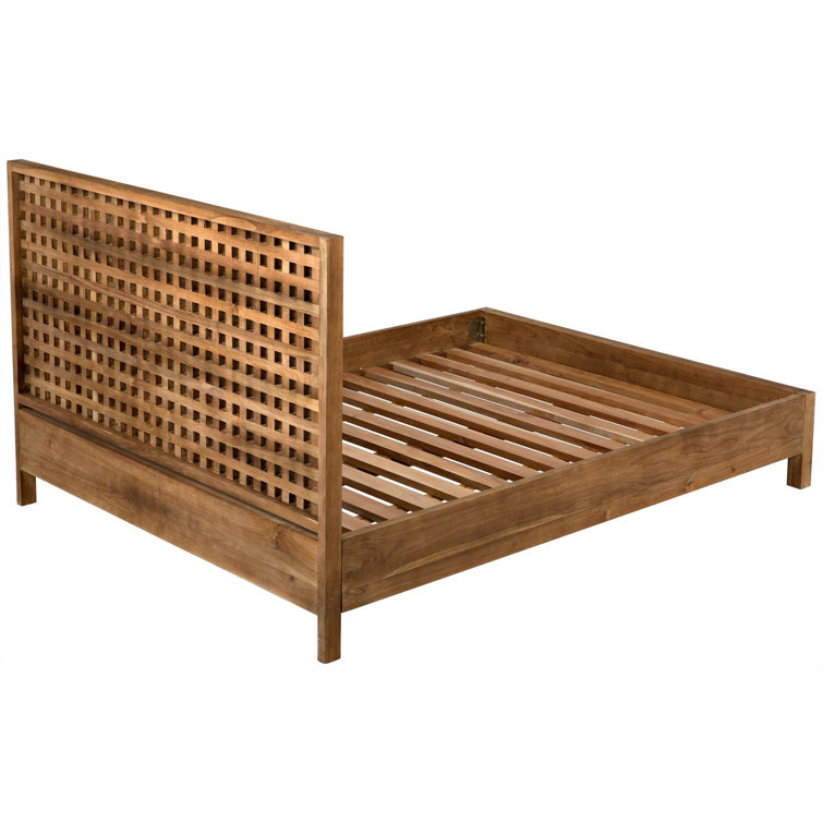 Quinnton Teak Wood Queen Platform Bed with Grid Headboard