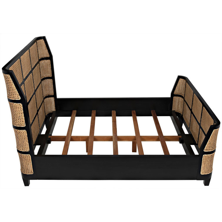 Noir Porto Queen Wingback Bed with Hand-Rubbed Black Mahogany Frame