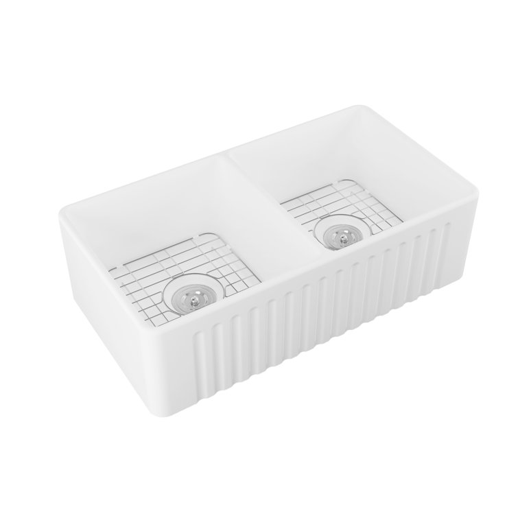 Eclipse 33" White Ceramic Double Basin Farmhouse Sink