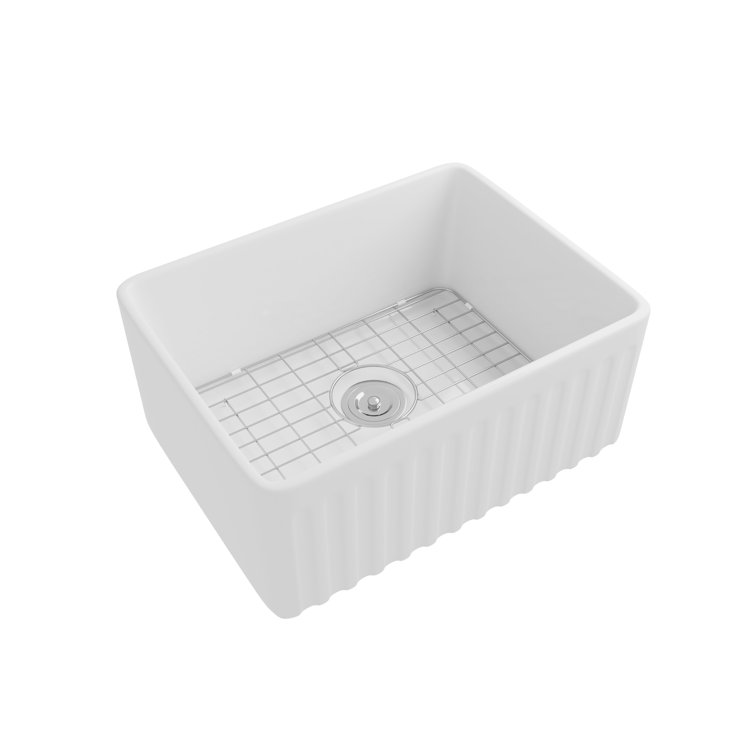 Perch 24" White Ceramic Farmhouse Apron Kitchen Sink