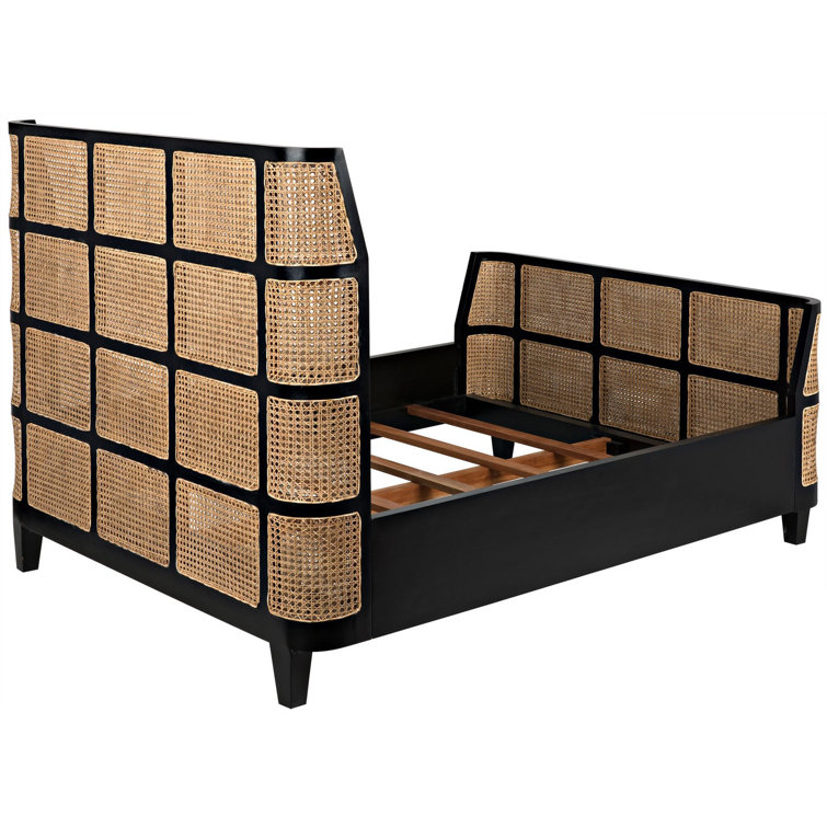 Noir Porto Queen Wingback Bed with Hand-Rubbed Black Mahogany Frame