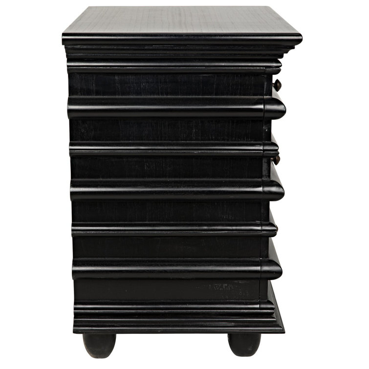Ascona Hand-Rubbed Black Solid Wood and Metal 3-Drawer Side Table