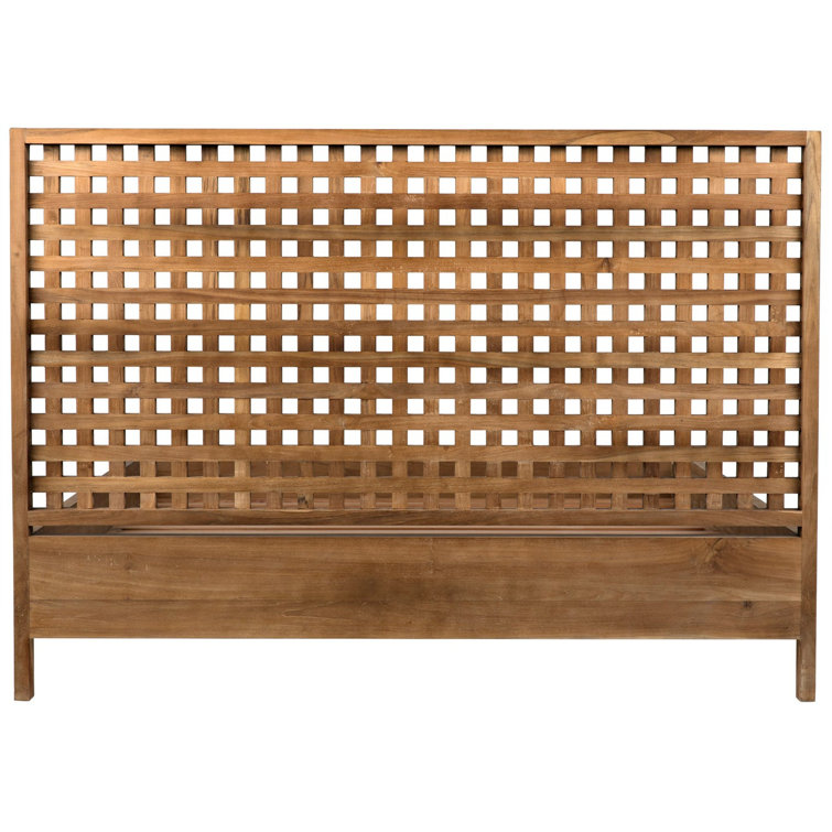 Quinnton Teak Wood Queen Platform Bed with Grid Headboard