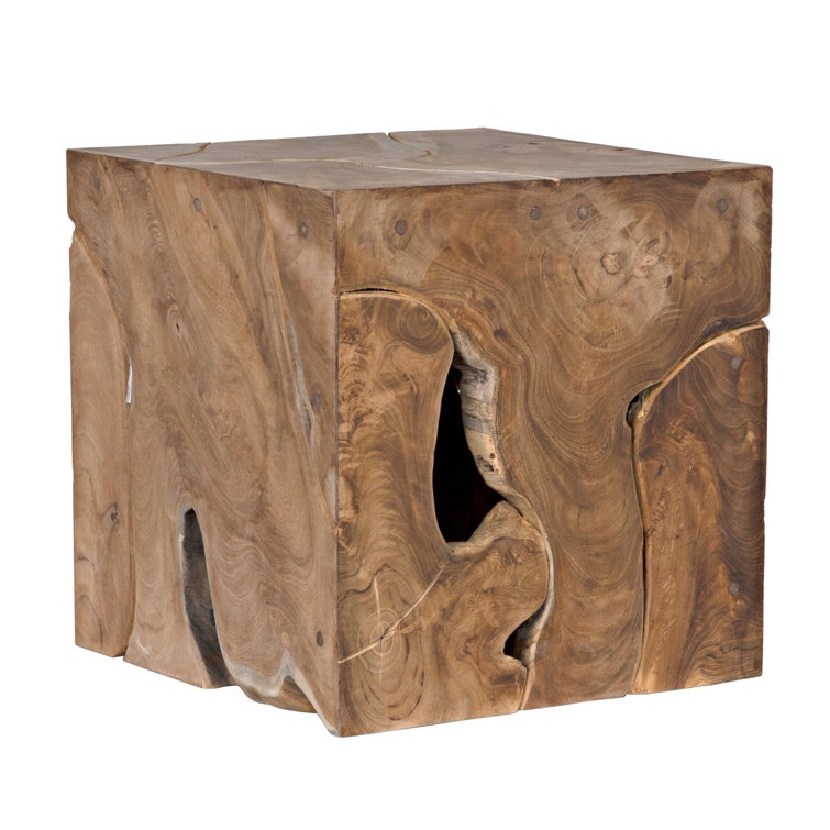Teak Wood Square Accent Side Table with Natural Finish