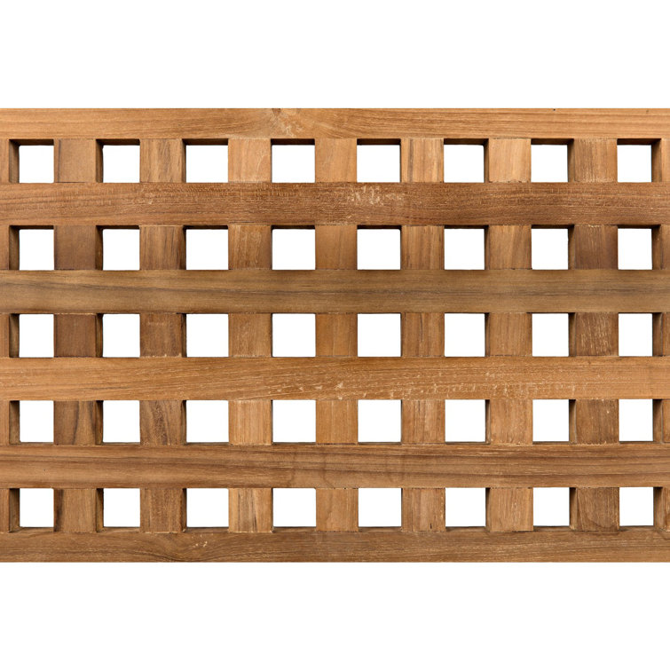 Quinnton Teak Wood Queen Platform Bed with Grid Headboard