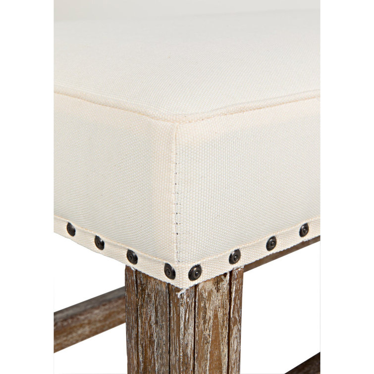 Sweden 72'' Grey Wash Mindi Wood and Cotton Upholstered Bench