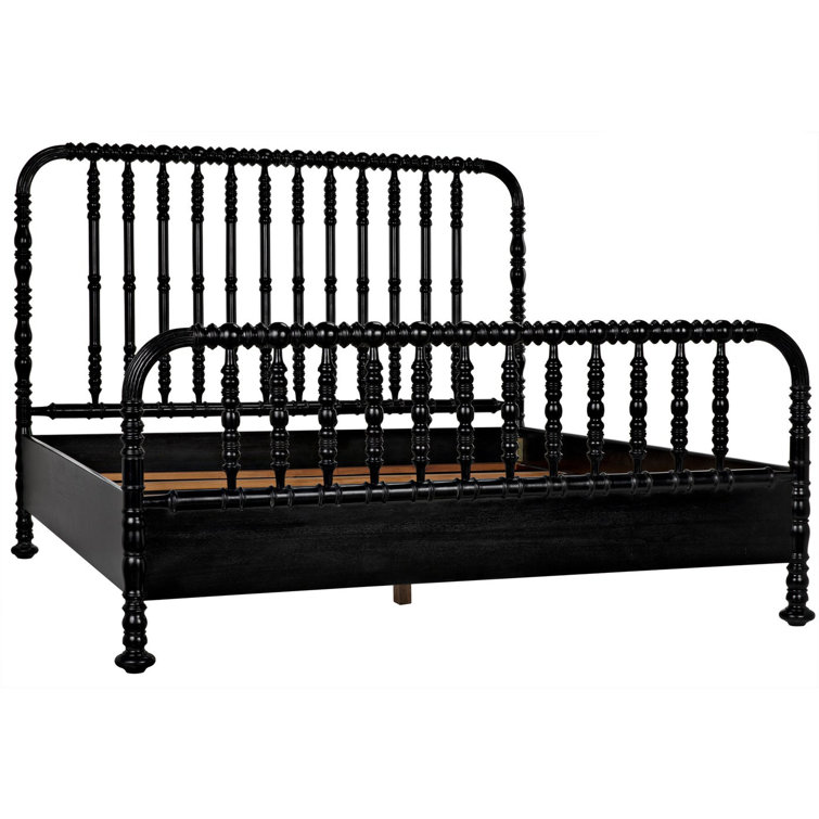 Hand Rubbed Black Mahogany King Platform Bed with Spindle Headboard