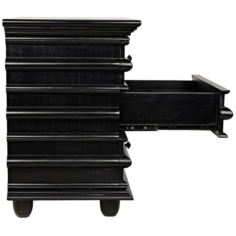 Ascona Hand-Rubbed Black Solid Wood and Metal 3-Drawer Side Table