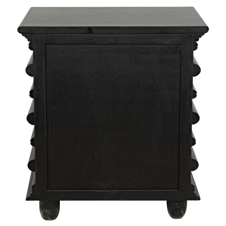 Ascona Hand-Rubbed Black Solid Wood and Metal 3-Drawer Side Table