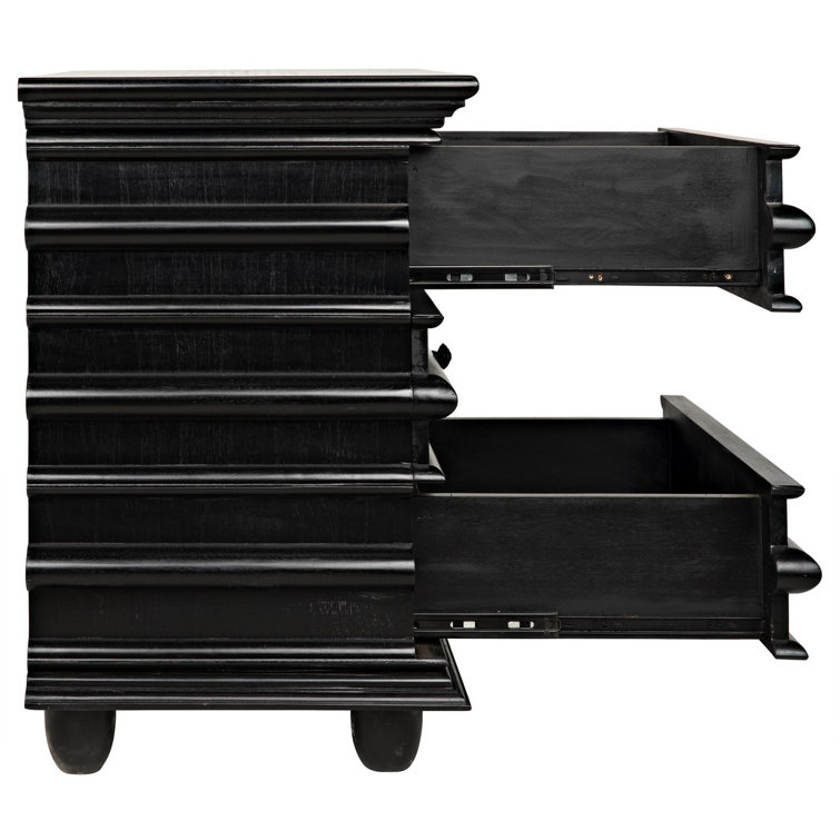 Ascona Hand-Rubbed Black Solid Wood and Metal 3-Drawer Side Table