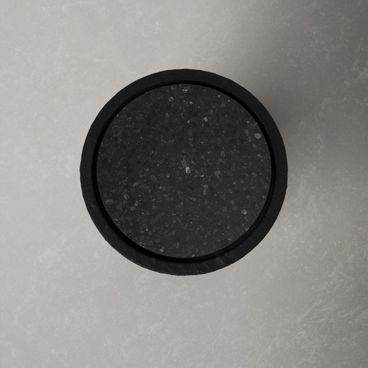 Black Round Stone Pedestal Outdoor Accent Table