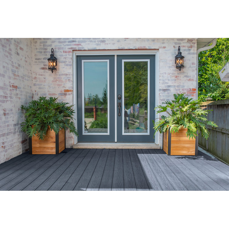 Mezza 22" Golden Brown Cedar Cube Planter with Modern Minimalist Design