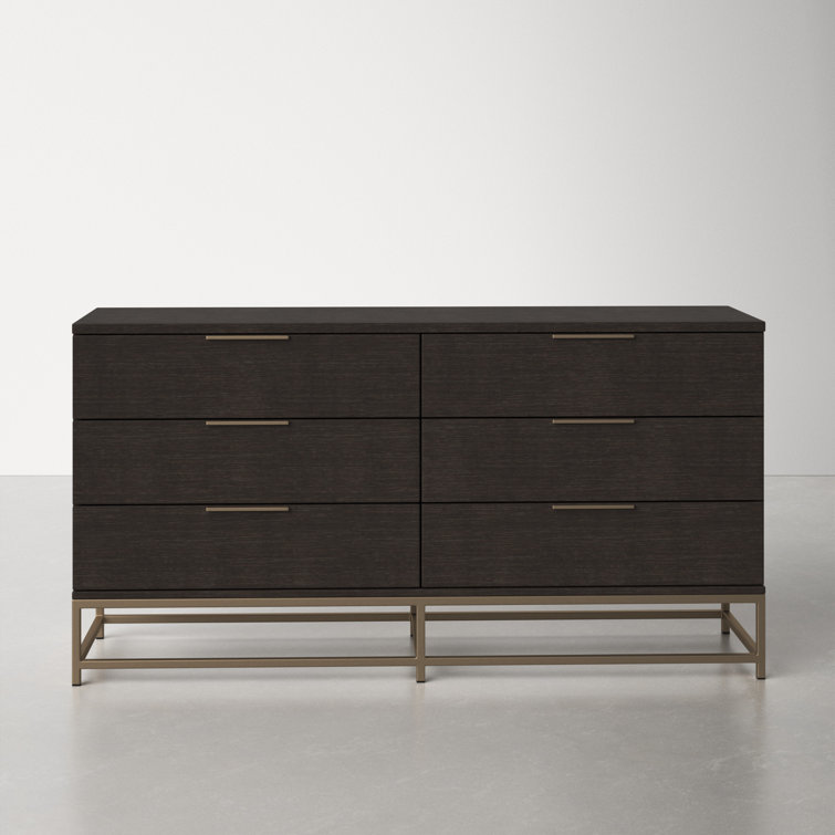 Transitional Charcoal Gray and Gold Dresser with 6 Soft Close Drawers
