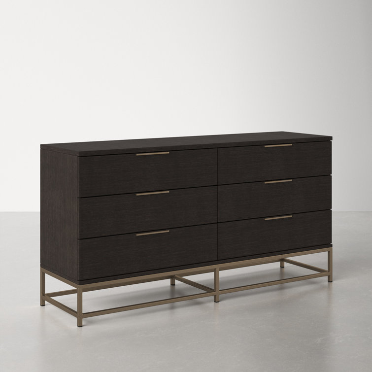 Transitional Charcoal Gray and Gold Dresser with 6 Soft Close Drawers