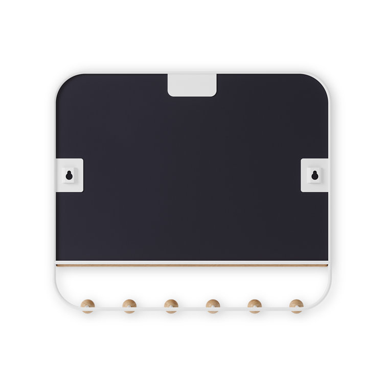 White Wood Rectangular Mirror with Hooks and Tray