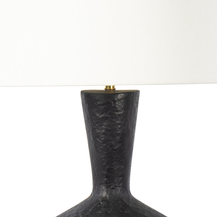 Black Textured Metal Table Lamp with Linen Shade