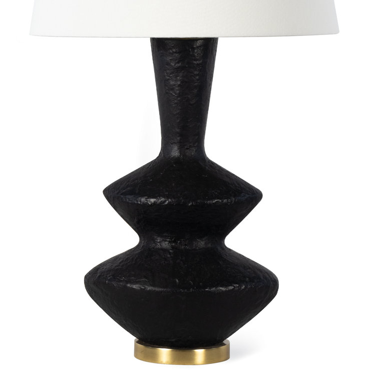 Black Textured Metal Table Lamp with Linen Shade
