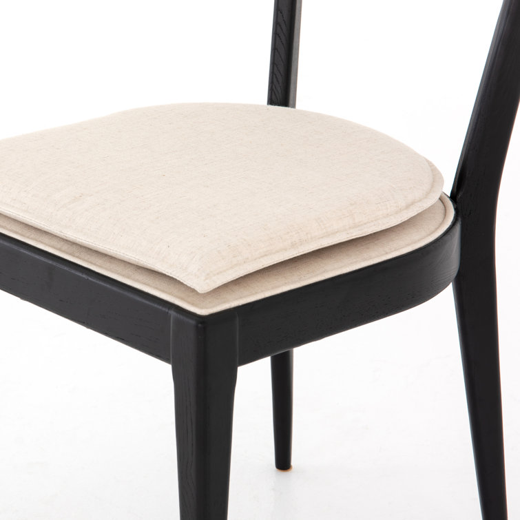 Elegant Linen and Cane Wood Dining Chair in Rich Brown