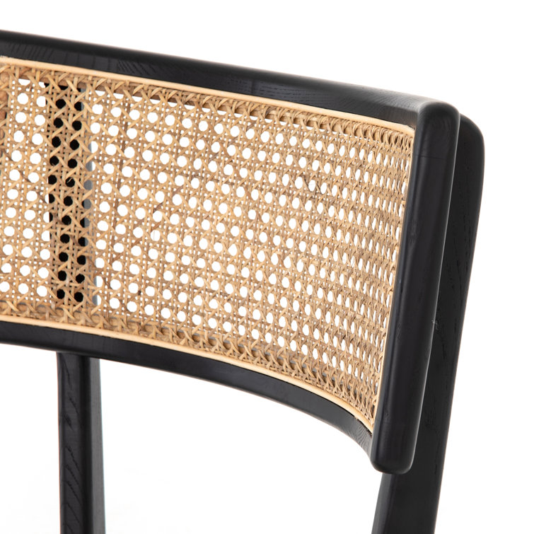 Elegant Linen and Cane Wood Dining Chair in Rich Brown