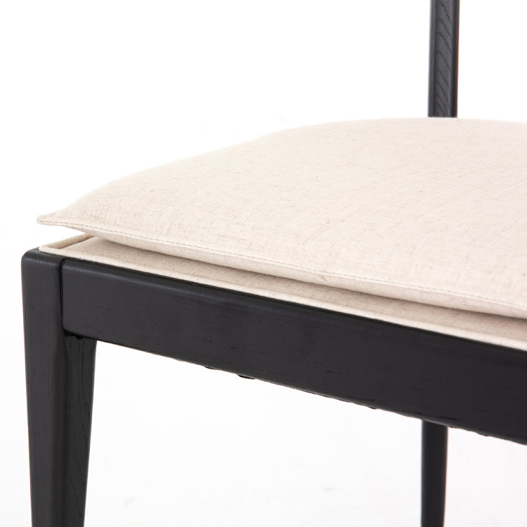 Elegant Linen and Cane Wood Dining Chair in Rich Brown