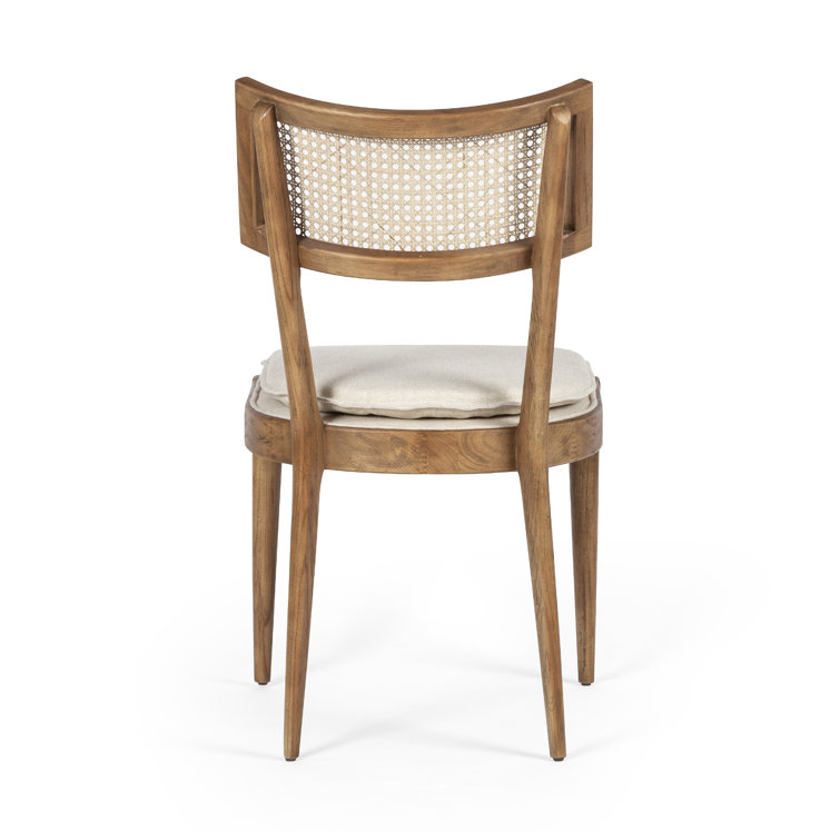 Elegant Linen and Cane Wood Dining Chair in Rich Brown