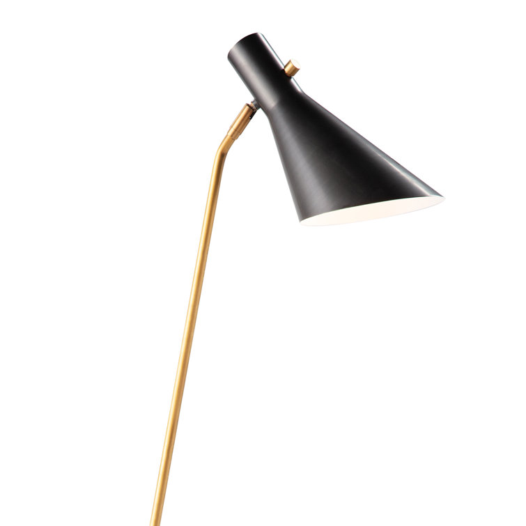 Blackened Brass and Black Industrial Floor Lamp