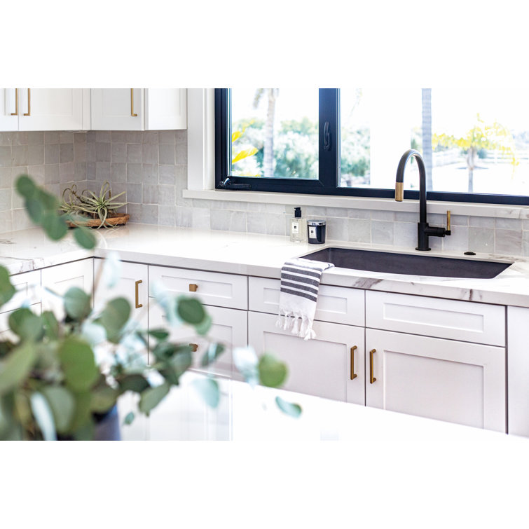 Matte Black and Gold Pull-Down Kitchen Faucet with Brass Handle