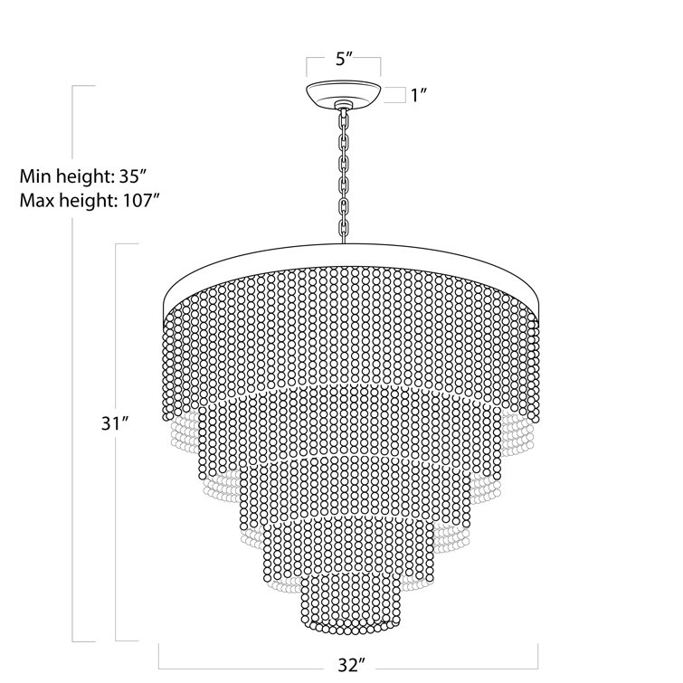 White Beaded 13-Light Waterfall Chandelier with Rattan Frame