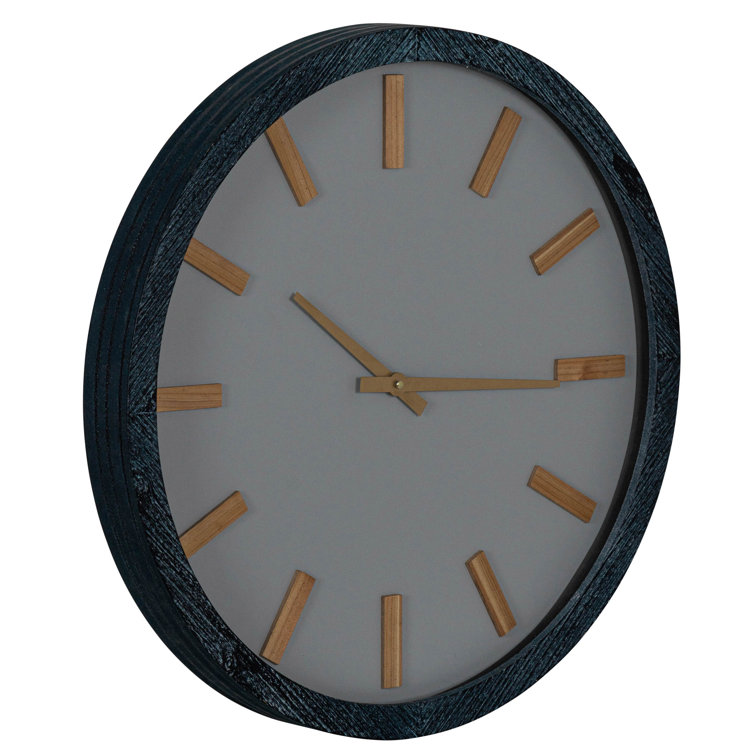 Oversized Gray and Gold Round Wooden Wall Clock