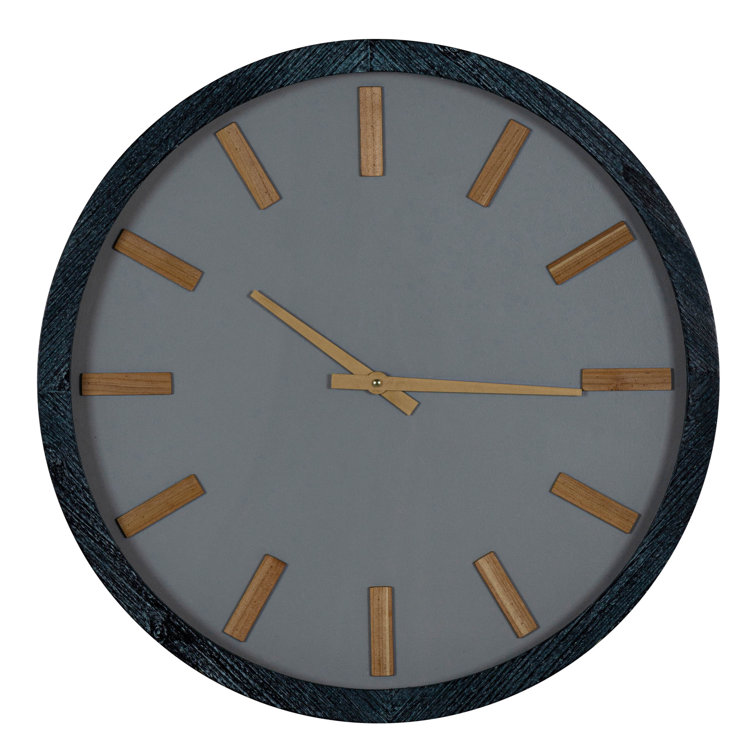 Oversized Gray and Gold Round Wooden Wall Clock