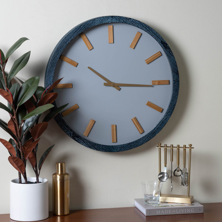 Oversized Gray and Gold Round Wooden Wall Clock