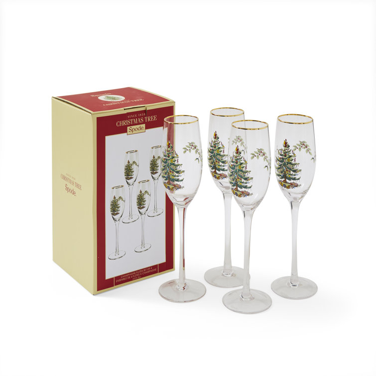 Spode Christmas Tree Gold Rimmed 8.5oz Champagne Flutes Set